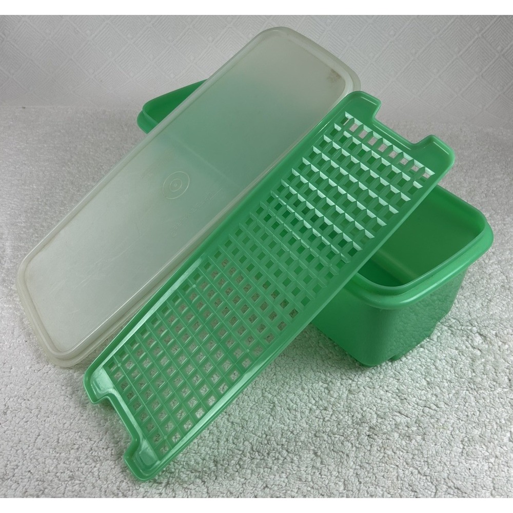 Vintage Tupperware Jadeite Celery Crisper Keeper w/Lid & Tray 3-Pc *EUC*